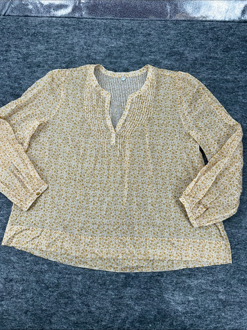 Margaret O’Leary Yellow Floral Cotton Boho Peasant Blouse Long Sleeve Size L
